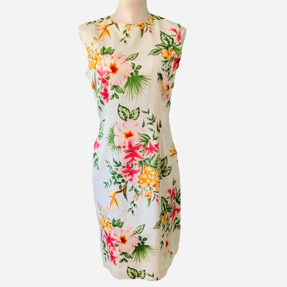 Liz Claiborne Dress size 6 Floral Hawaiian 100% cotton Summer